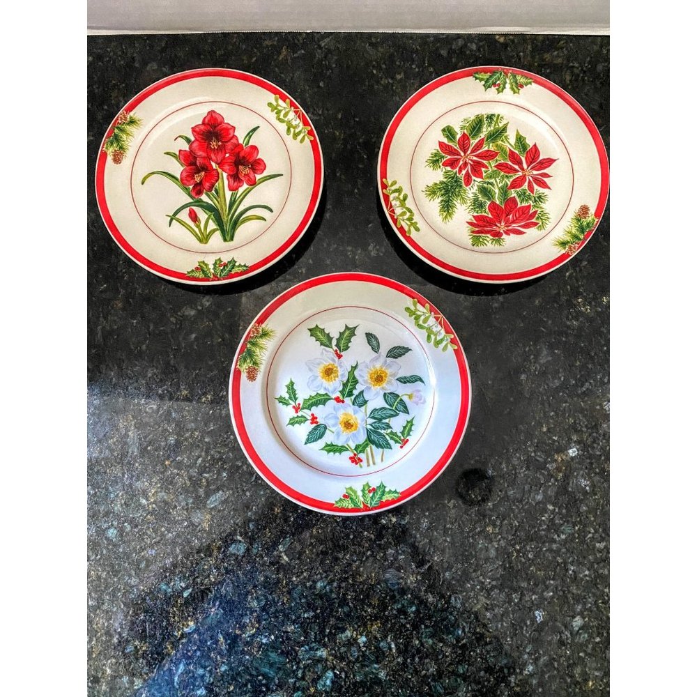 Holiday Floral 7.5 Inch Salad or Appetizer Plates, American Atelier at Home (Qty
